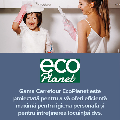 Gama Carrefour EcoPlanet este proiectată pentru a vă oferi eficiență maximă pentru igiena personală și pentru întreținerea locuinței dvs. respectând mediul înconjurător.