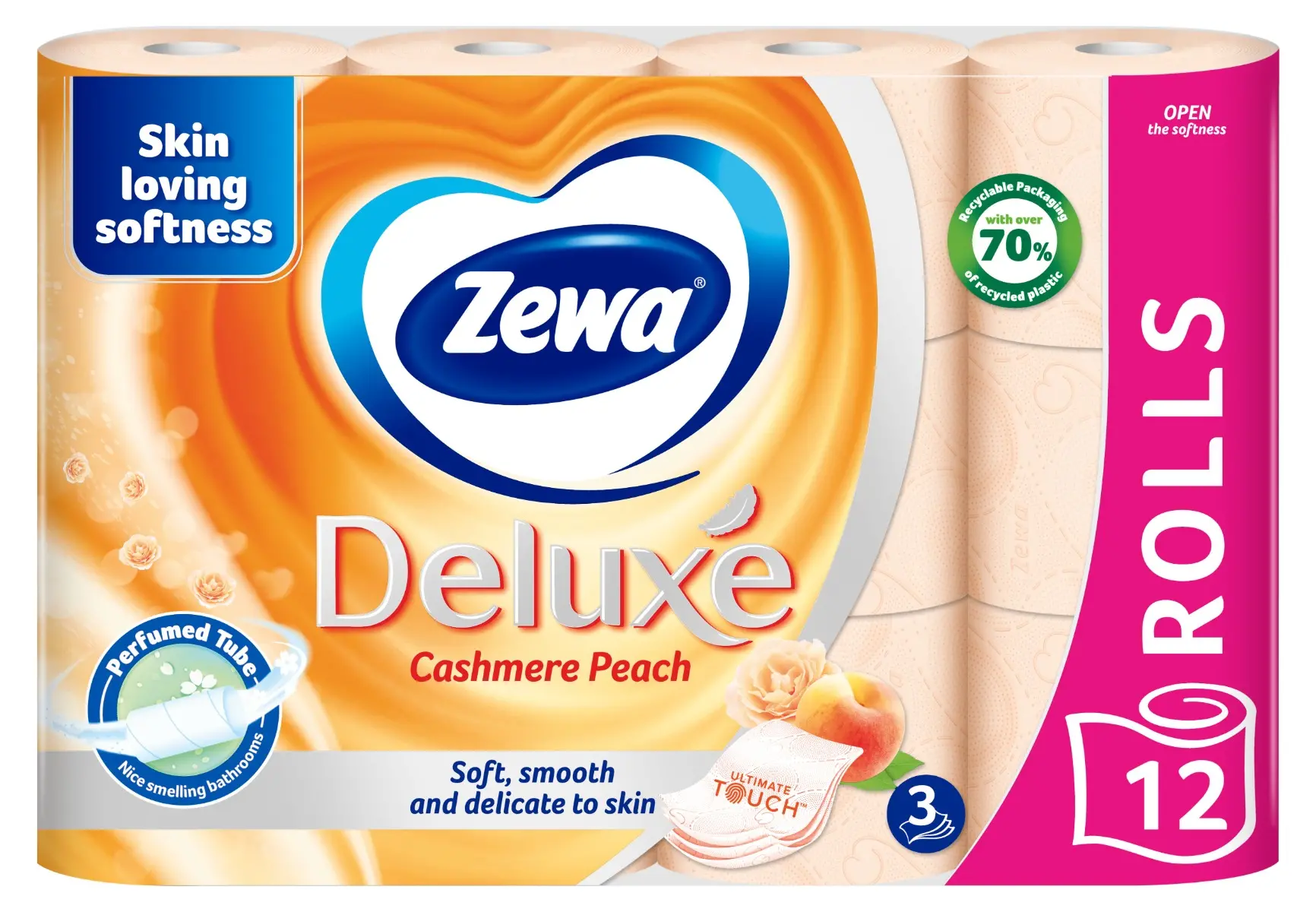 Hartie igienica Zewa Deluxe Cashmere Peach, 3 straturi, 12 role