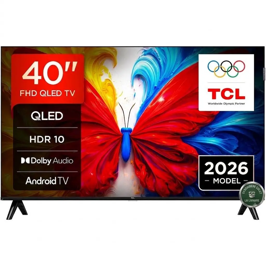 Televizor Smart QLED TCL 40S5L, 100 cm, Android TV, Full HD, Clasa F, Negru