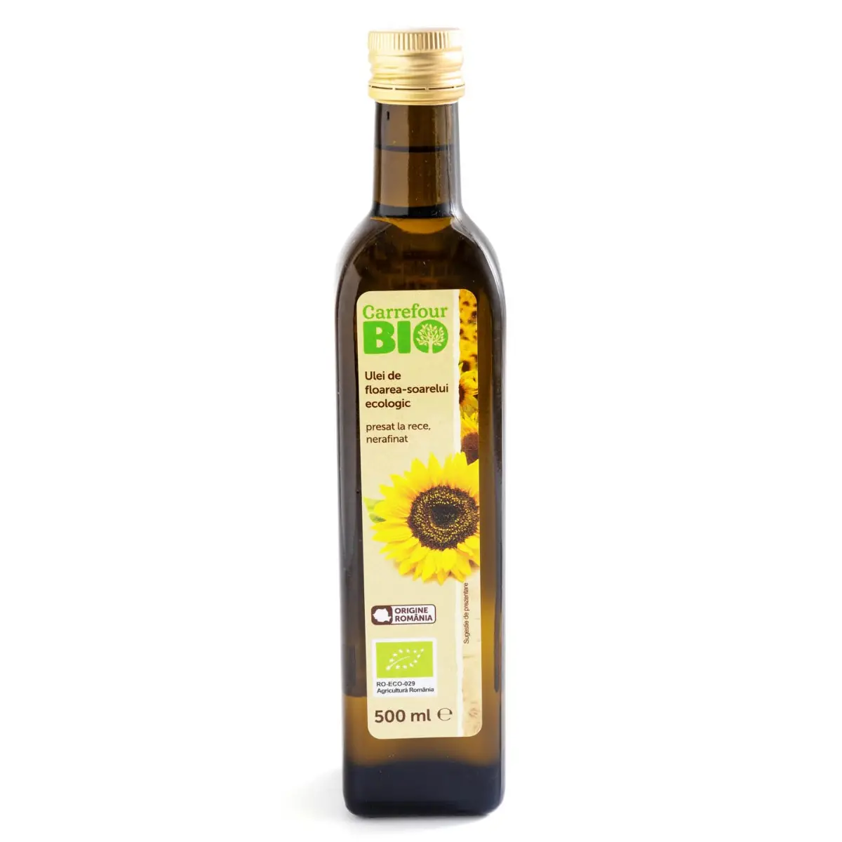 Ulei De Floarea Soarelui Ecologic Presat La Rece Nerafinat Carrefour Bio, 500ml