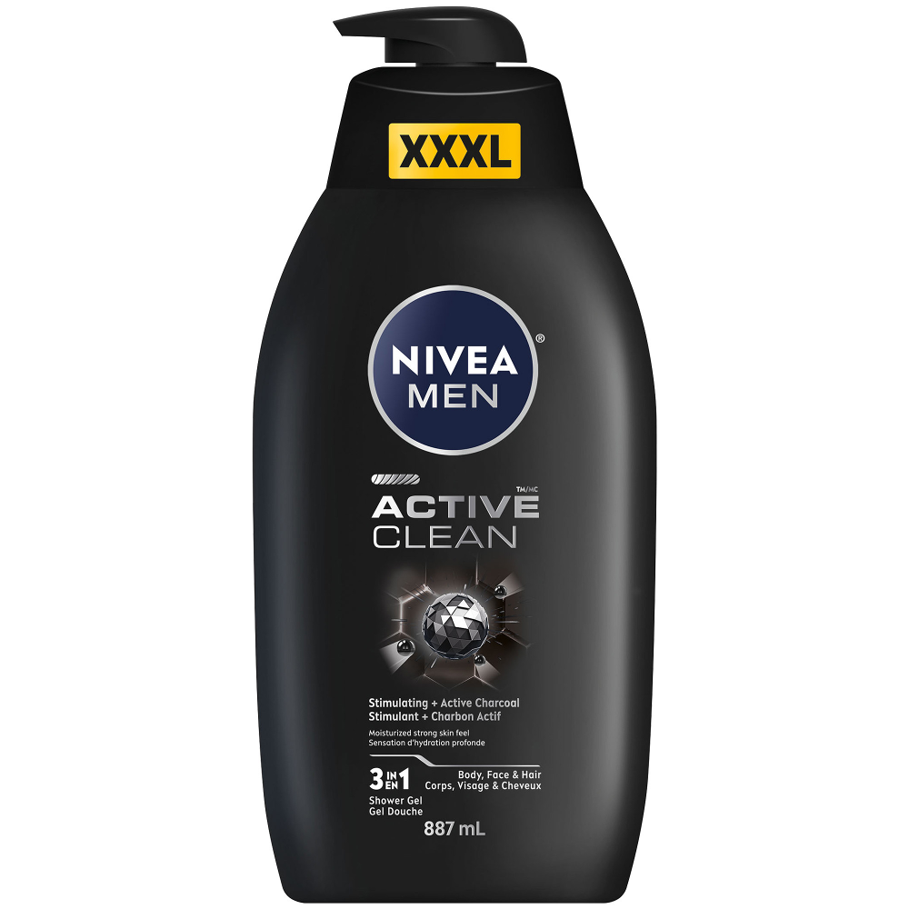 Gel de dus NIVEA MEN Active Clean XXXL, 887 ml