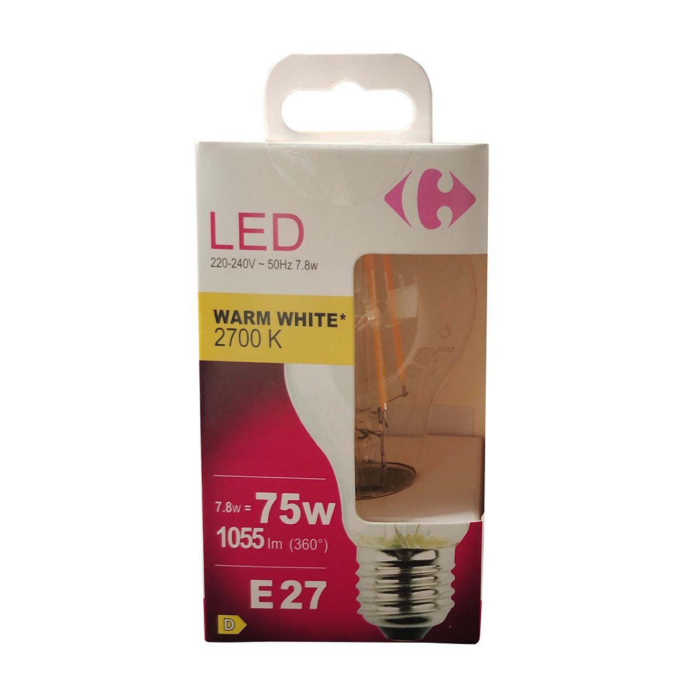 Bec LED Carrefour, E27, 75 W, 1055 lm, 2700 K, Alb cald