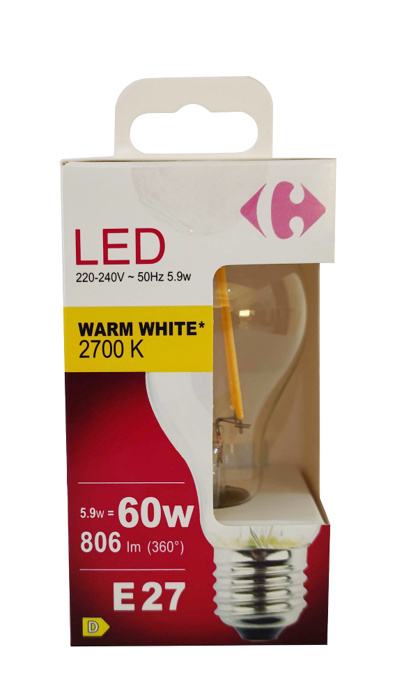 Bec LED Carrefour, E27, 806 lm, 2700 K, 5.9 W (60 W)