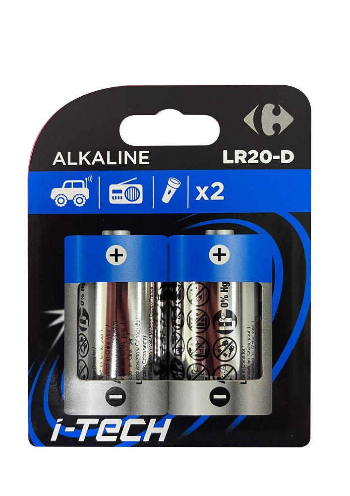 Set 2 baterii alcaline LR20/D Carrefour I-Tech