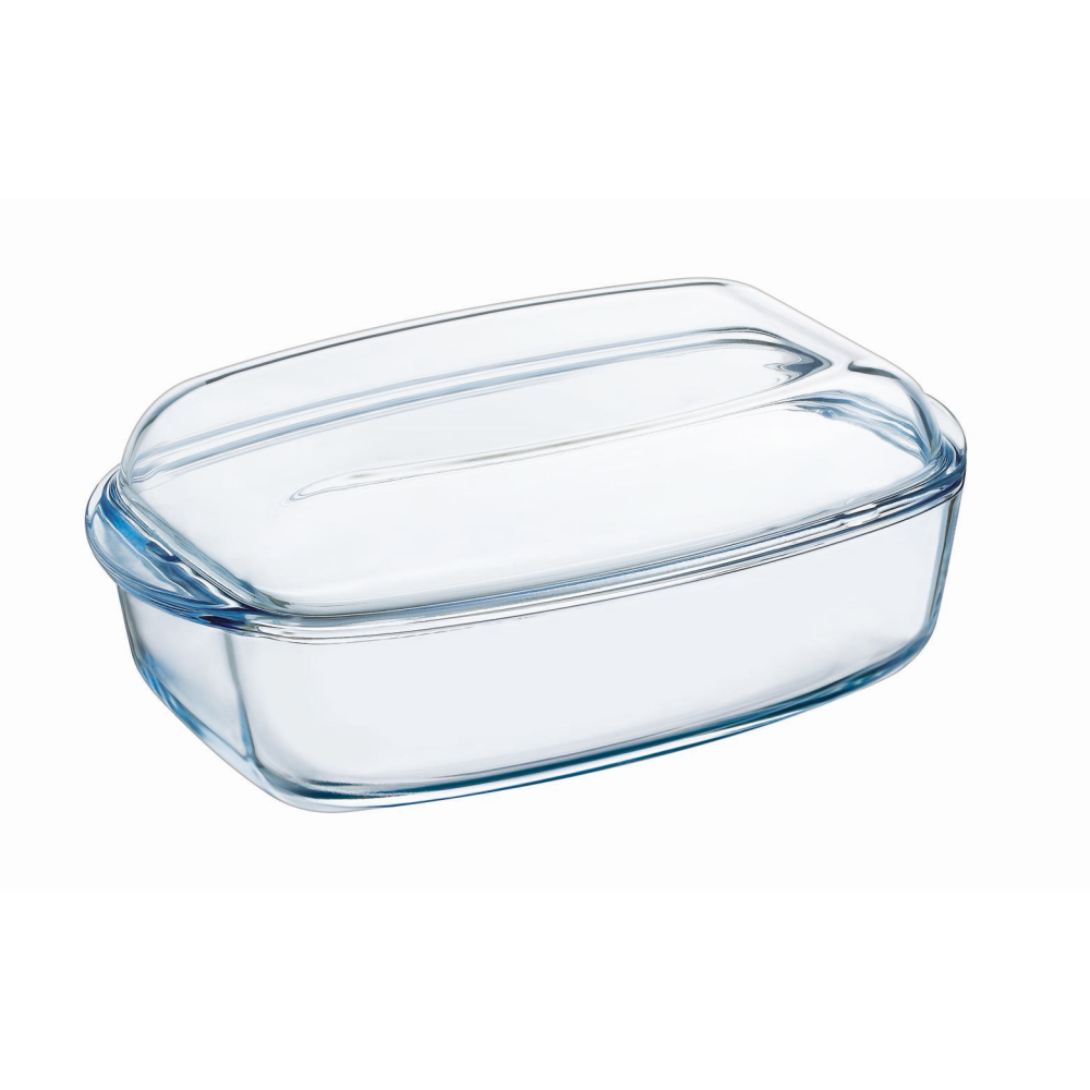 Vas dreptunghiular cu capac din sticla termorezistenta 37x22x14 cm, 6,5 L, Essentials Pyrex