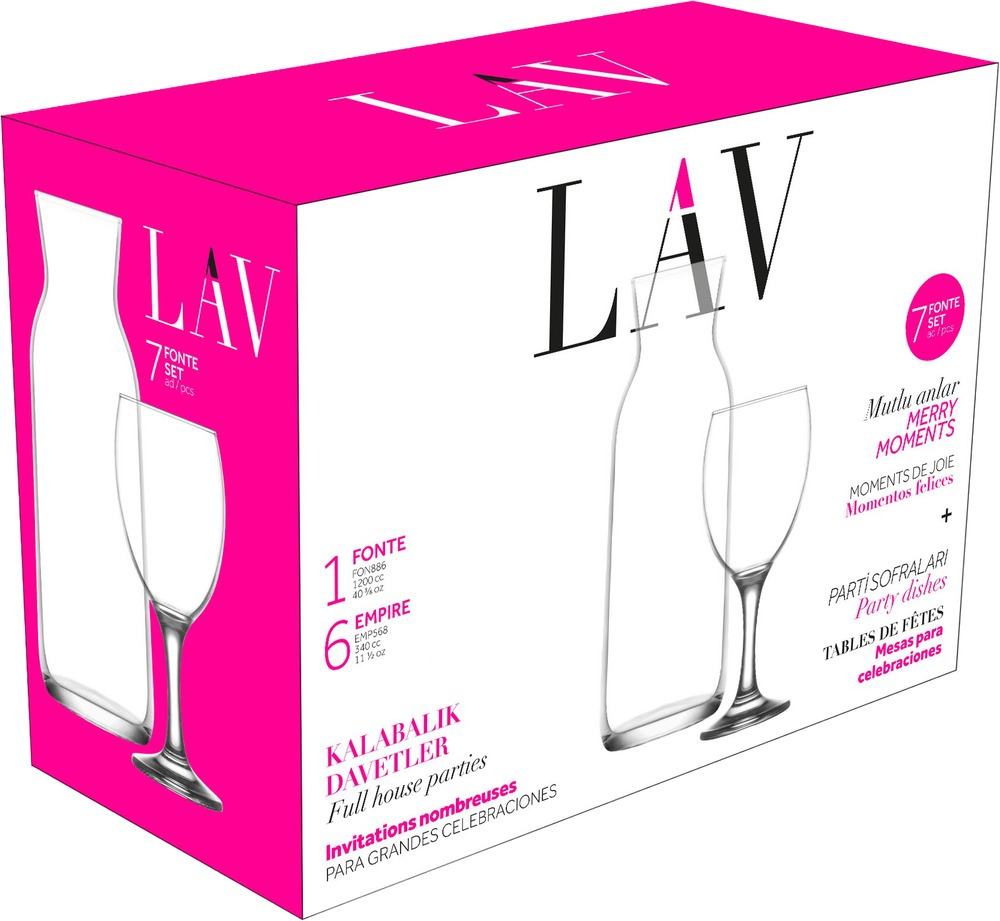 Set 6 pahare si carafa Lav, sticla, Transparent