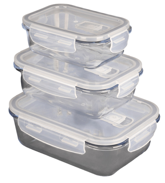 Set 3 caserole Carrefour Home, sticla/plastic, Transparent