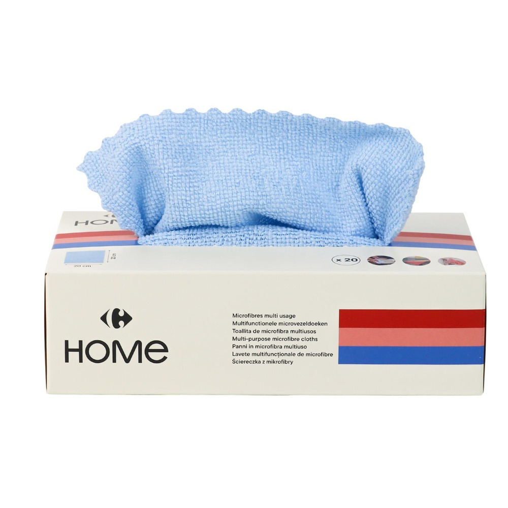 Set 20 lavete Carrefour Home, microfibra, 20x20 cm, Albastru