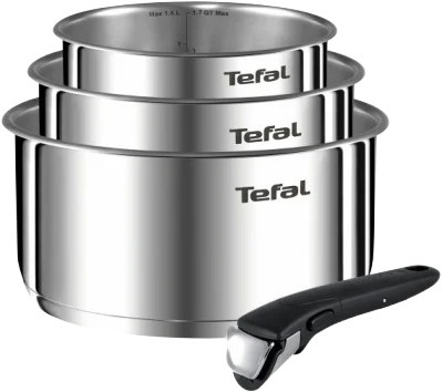 Set de gatit cu 4 piese Tefal Ingenio Emotion L8964S44, 16/18/20 cm, Argintiu