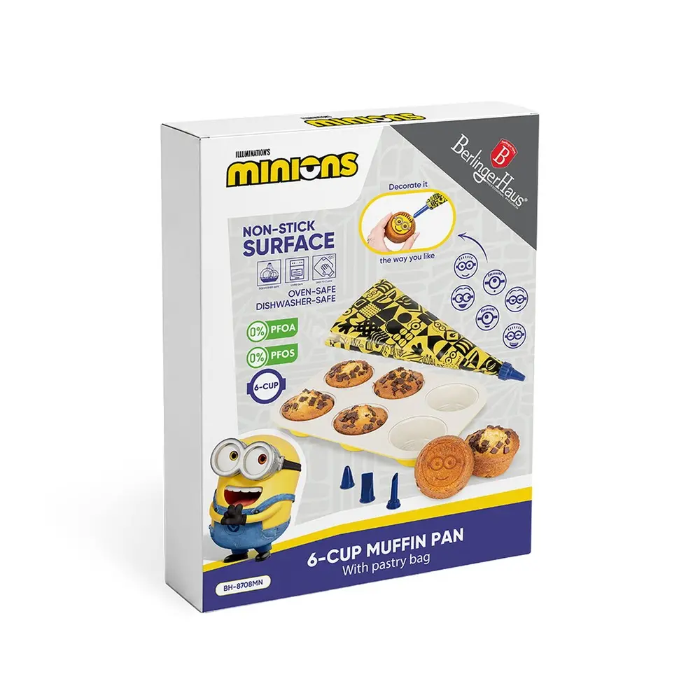 Set tava pentru briose si pos Minions, Galben/Albastru
