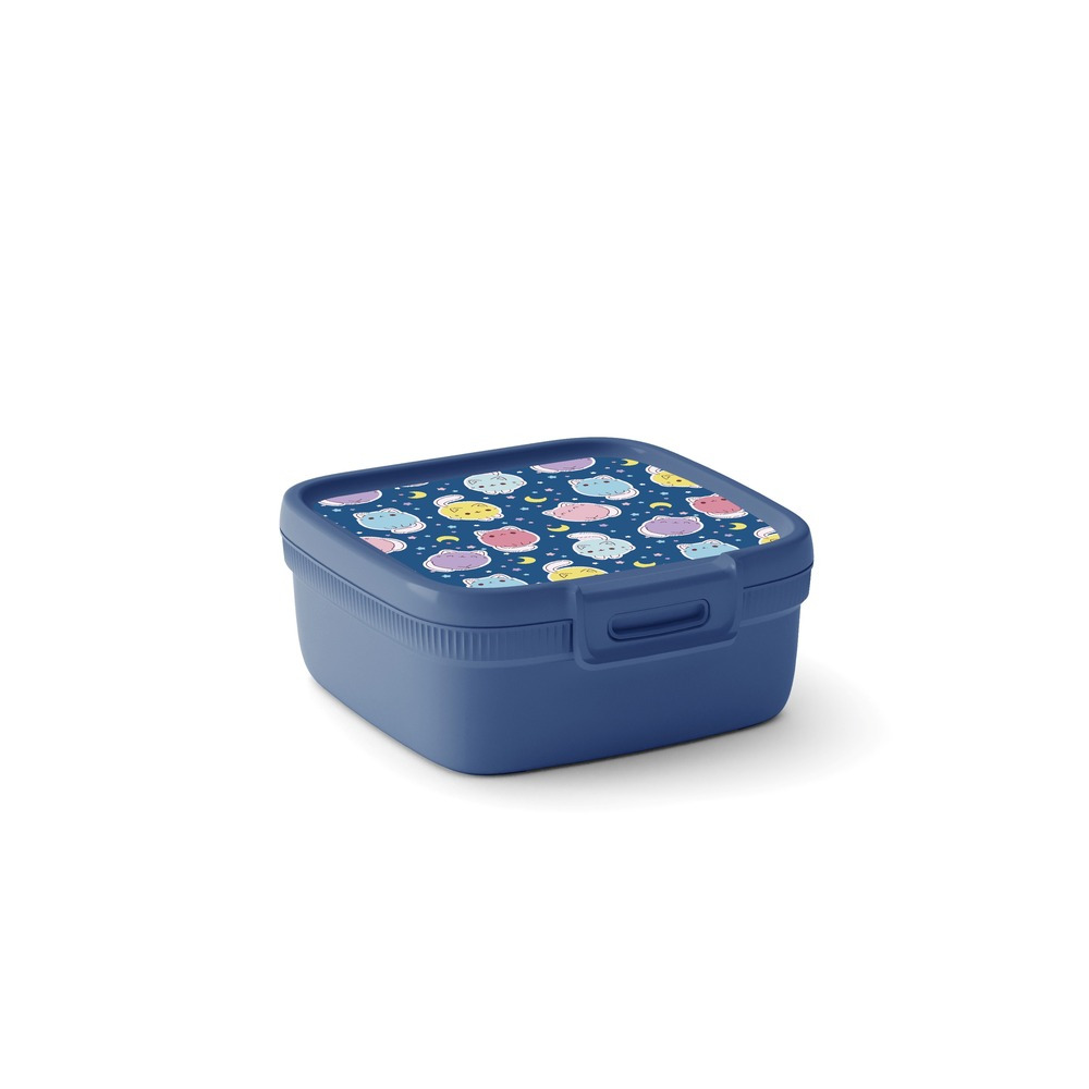 Cutie alimente patrata Curver Snap Box, model desen, 0.9 L, Albastru