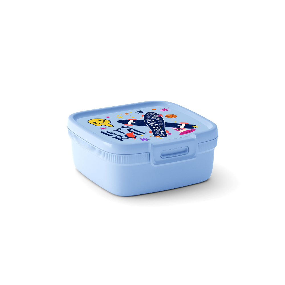 Cutie alimente patrata Snap Box 0.9L, albastra, desen