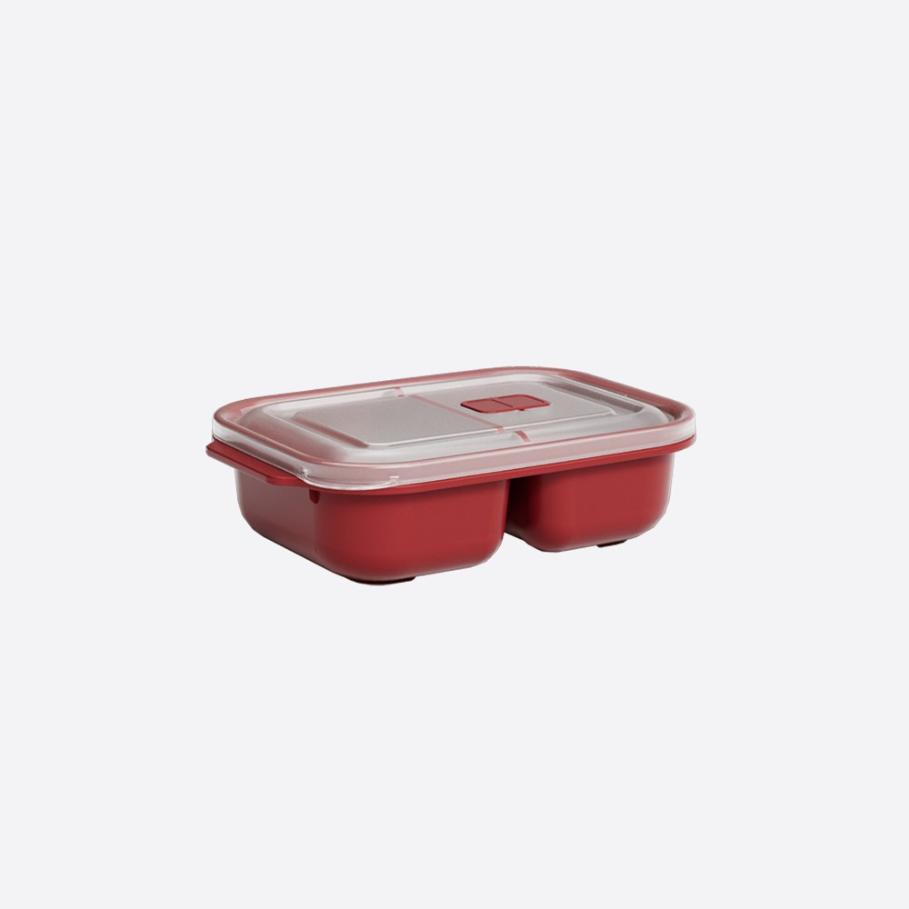 Caserola microunde Heat'n'Go, forma dreptunghiulara, cu capac, 2x600 ml, Rosu/Transparent