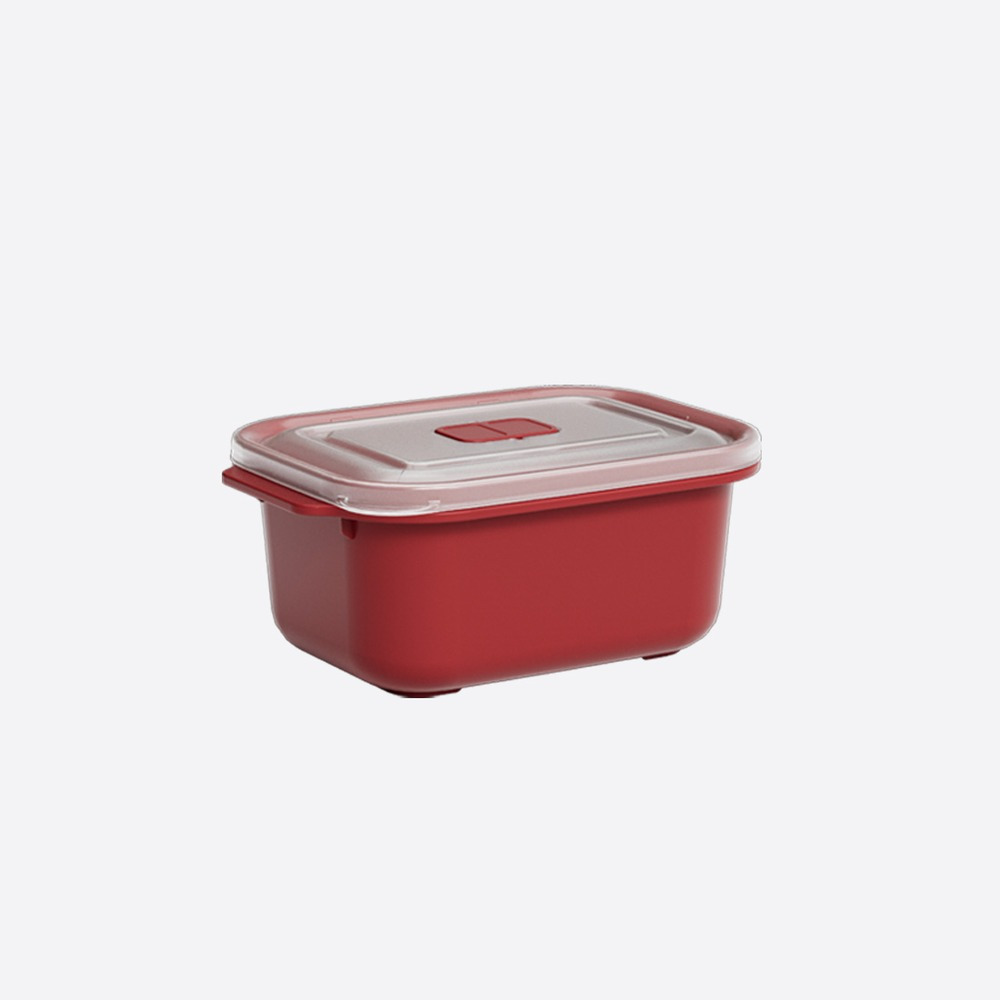 Caserola microunde Heat'n'Go, forma dreptunghiulara, cu capac, 2 L, Rosu/Transparent