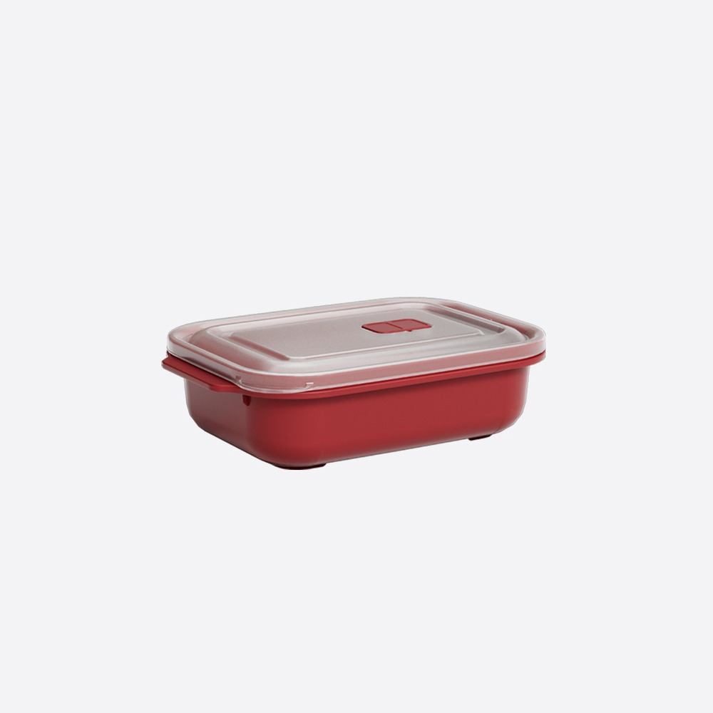 Caserola microunde Heat'n'Go, forma dreptunghiulara, cu capac, 1.3 L, Rosu/Transparent