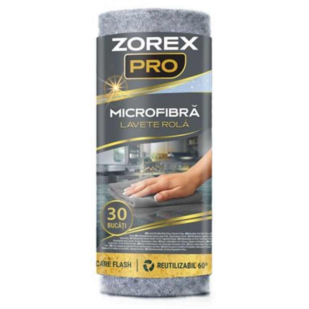 Rola 30 lavete universale Zorex Pro, 30x30 cm, Gri