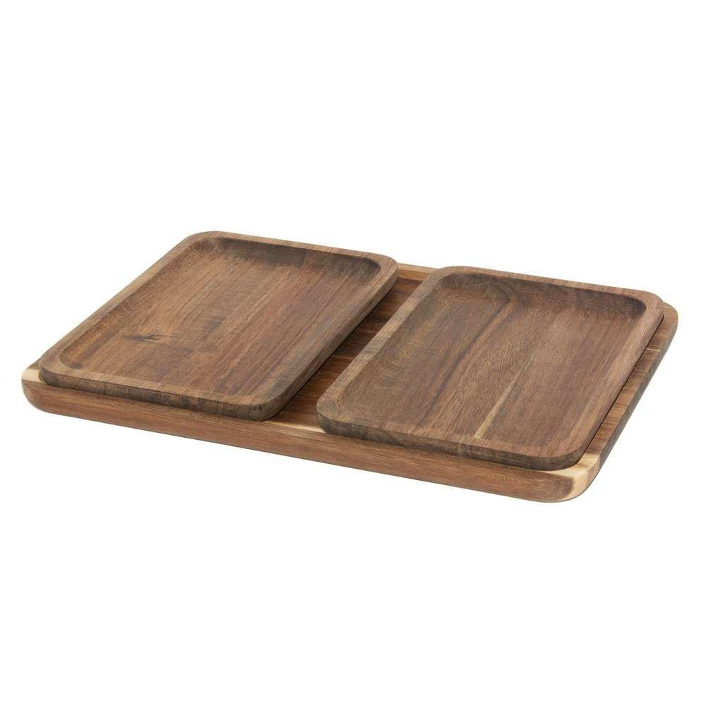Set 3 tavi dreptunghiulare Carrefour Home, lemn FSC 100%, Maro