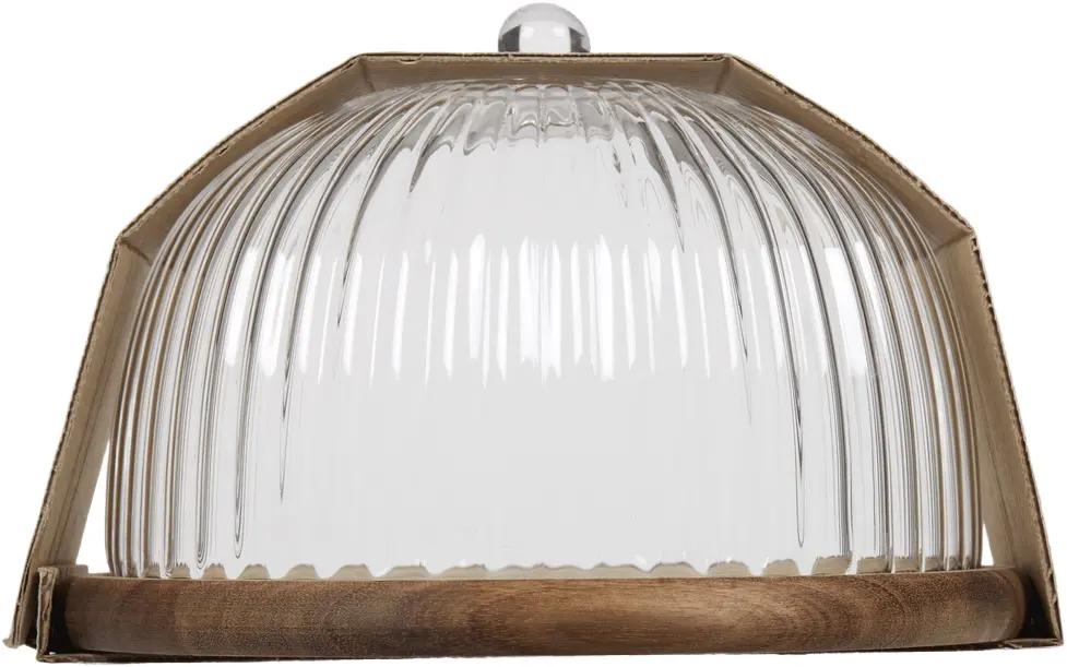 Platou pentru prajituri Carrefour Home, lemn/sticla, Transparent/Maro