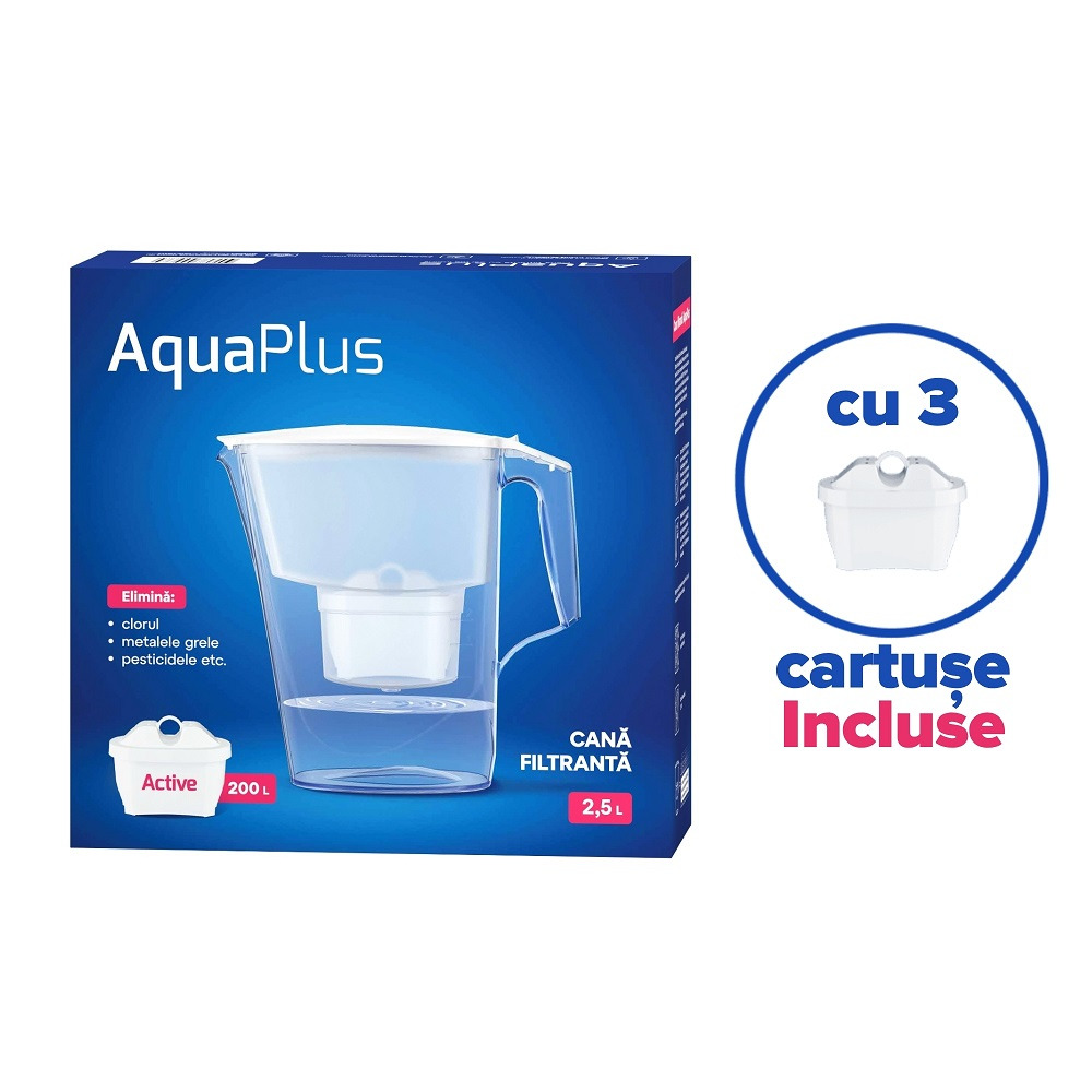 Cana Aquaplus cu 3 cartuse Aquaphor, 2.5 L, Alb/Transparent (cu card ACT FOR GOOD)