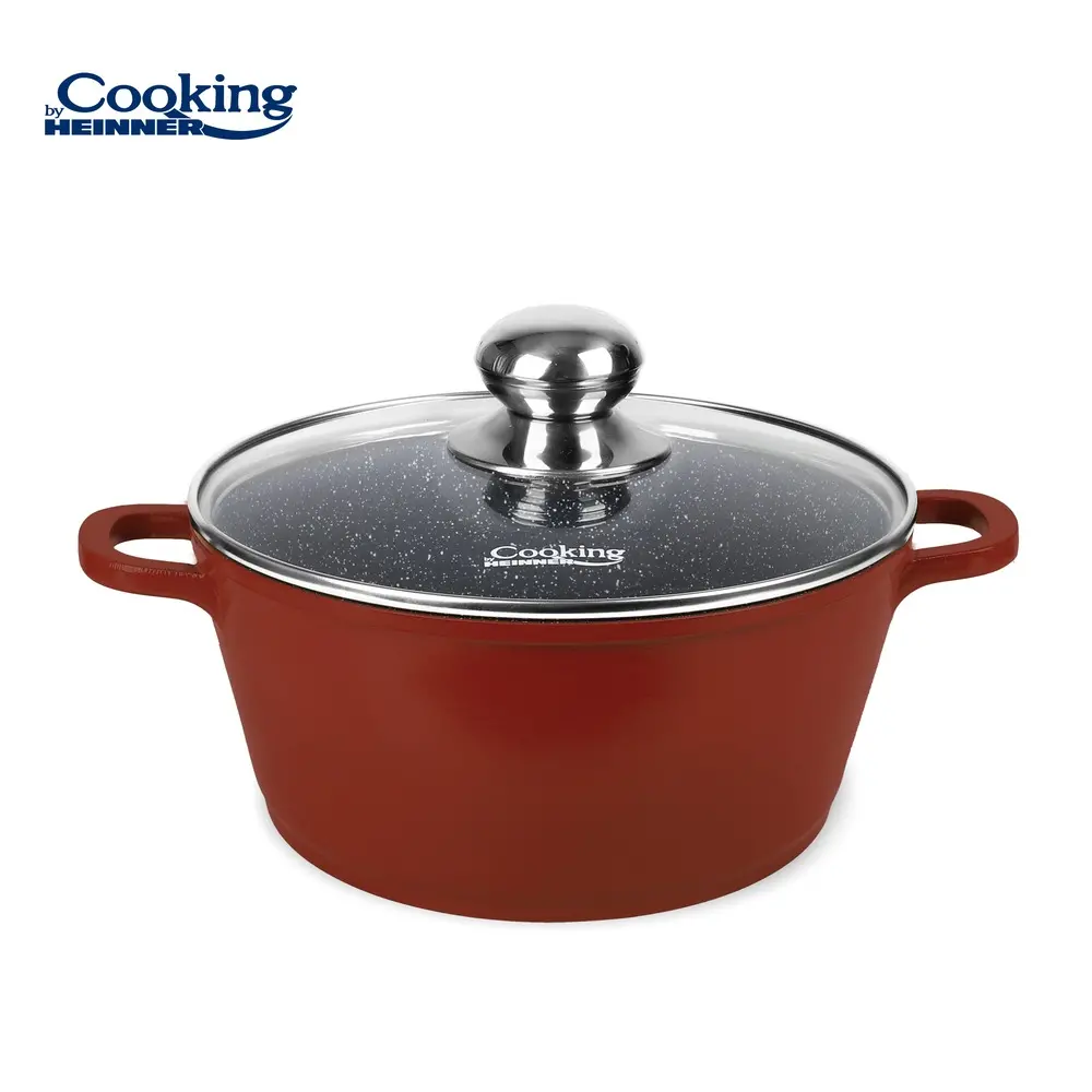 Cratita Cooking by Heinner Calabria cu capac, aluminiu/sticla, 22x9.5 cm, 3 L, Rosu/Negru