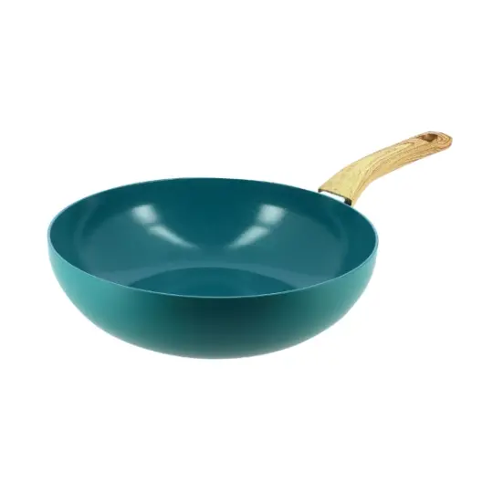 Tigaie wok Menastyl Colorama, aluminiu reciclat, 28 cm, Turcoaz