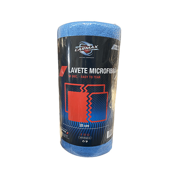 Set 50 lavete microfibre Carmax, 25x25 cm, Albastru