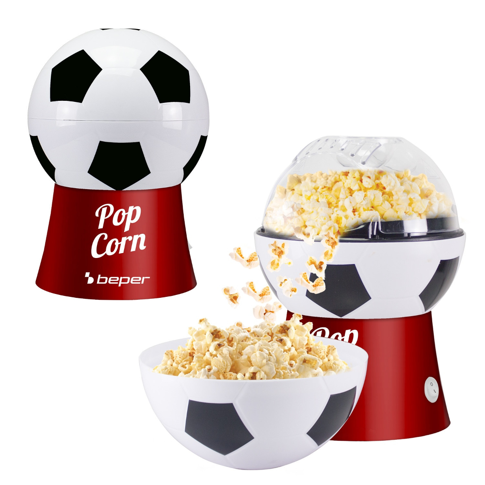 Aparat de preparat popcorn Beper P101CUD053, fara ulei, cu bol 2in1, 1200 W, Alb