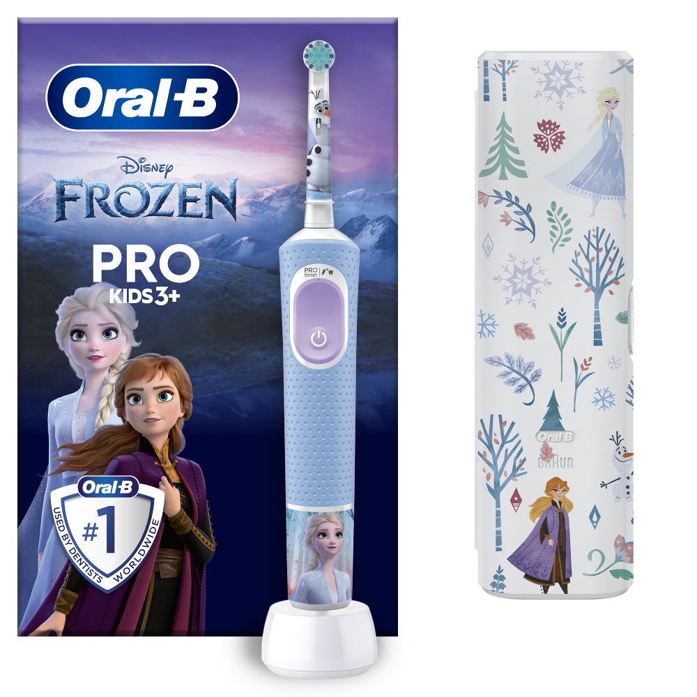 Periuta de dinti electrica pentru copii + Trusa de Calatorie Oral-B Vitality Pro Kids Frozen, +3 ani