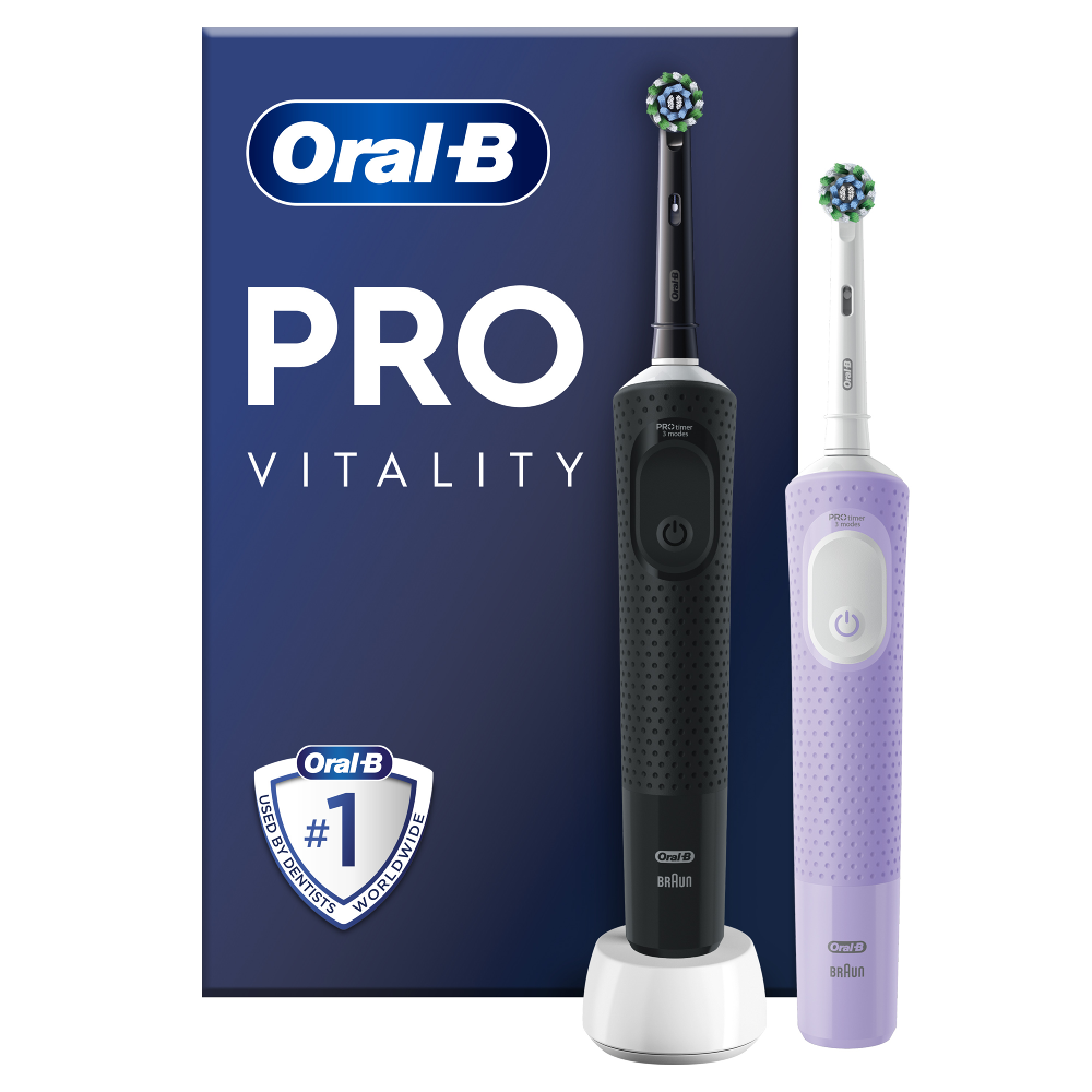Set 2 periute de dinti electrice Oral-B Vitality Pro, Negru / Lila