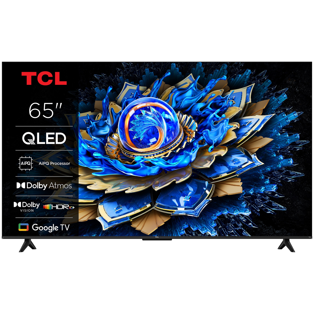 Televizor Smart QLED TCL 65T69C, 164 cm, Google TV, 4K Ultra HD, Clasa F, Negru