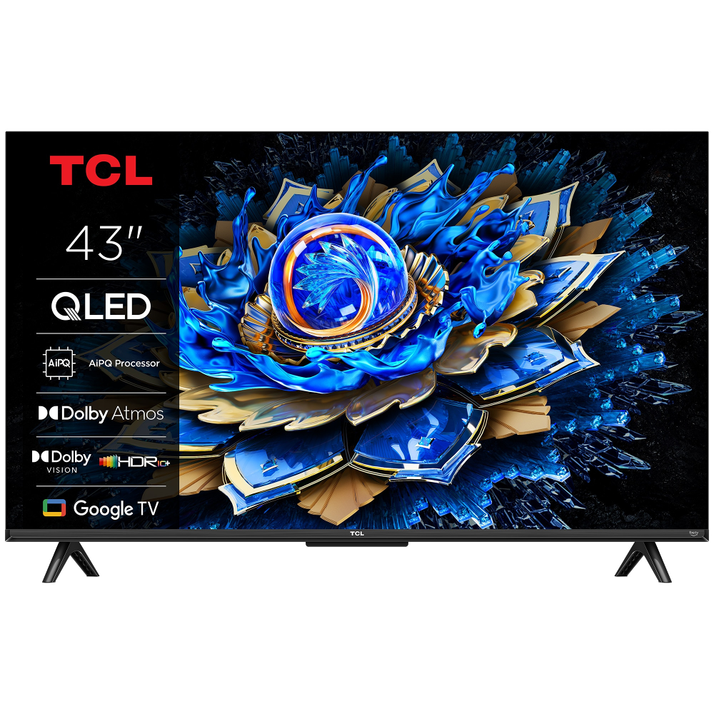 Televizor Smart QLED TCL 43T69C, 108 cm, Google TV, 4K Ultra HD, Clasa G, Negru