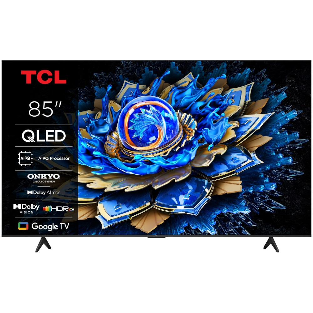 Televizor Smart QLED TCL 85T69C, 214 cm, Google TV, 4K Ultra HD, Clasa F, Negru