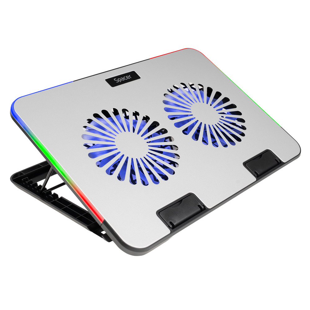 Cooler laptop Spacer SPNS-GAMING-2F-02, 5 trepte, 2x125mm, 17inch, RGB, Argintiu