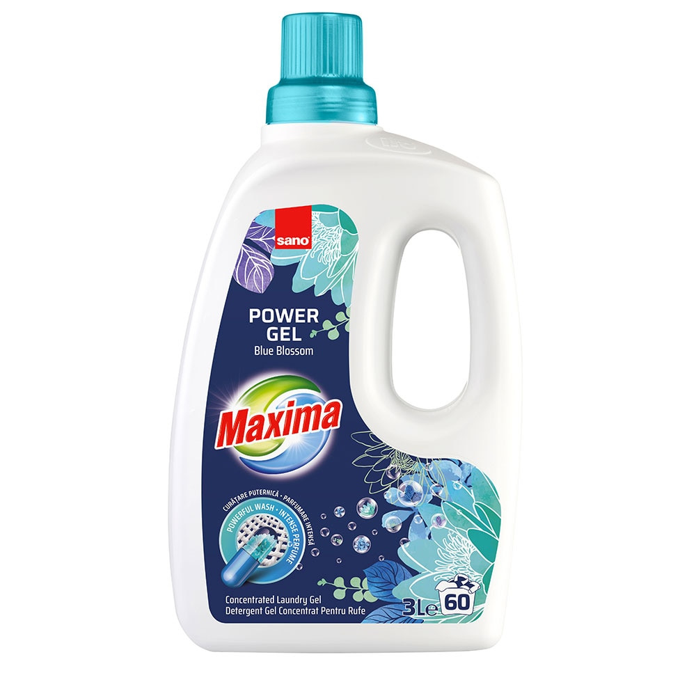 Detergent gel concentrat pentru rufe Sano Maxima Blue Blossom , 60 spalari, 3L