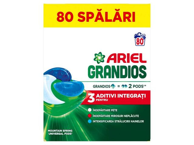 Detergent De Rufe Capsule Ariel Grandios Allin1 Pods Mountain Spring, 80 Spalari