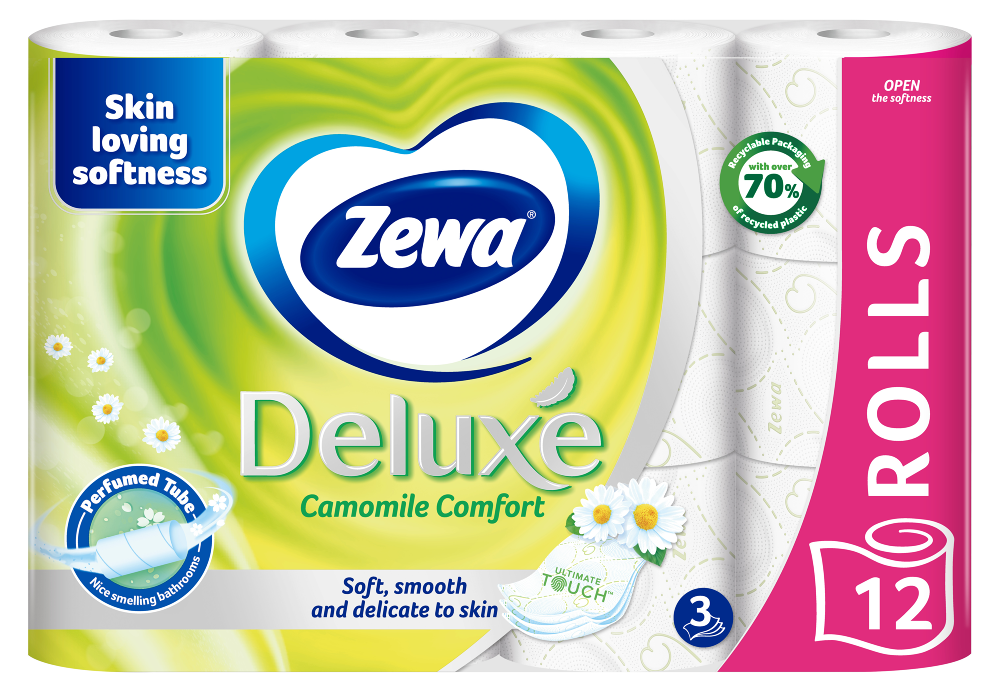 Hartie igienica Zewa Deluxe Camomile Comfort, 3 straturi, 12 role