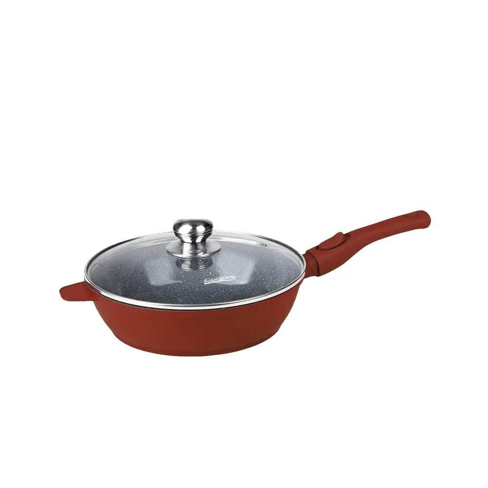 Tigaie adanca Cooking by Heinner Calabria, cu capac, aluminiu/sticla, 26x7 cm, Rosu