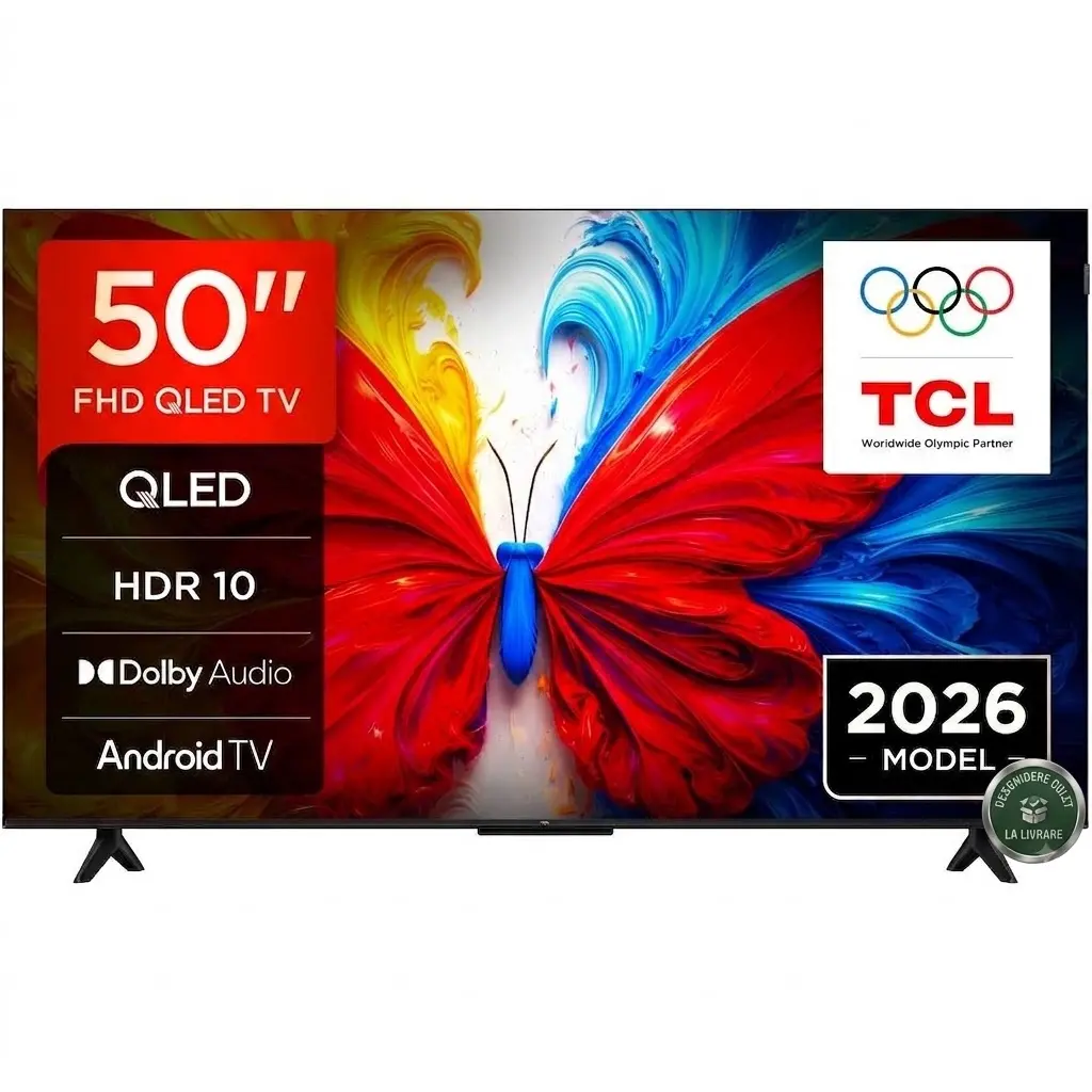 Televizor Smart QLED TCL 50S5L, 126 cm, Android TV, Full HD, Clasa E, Negru