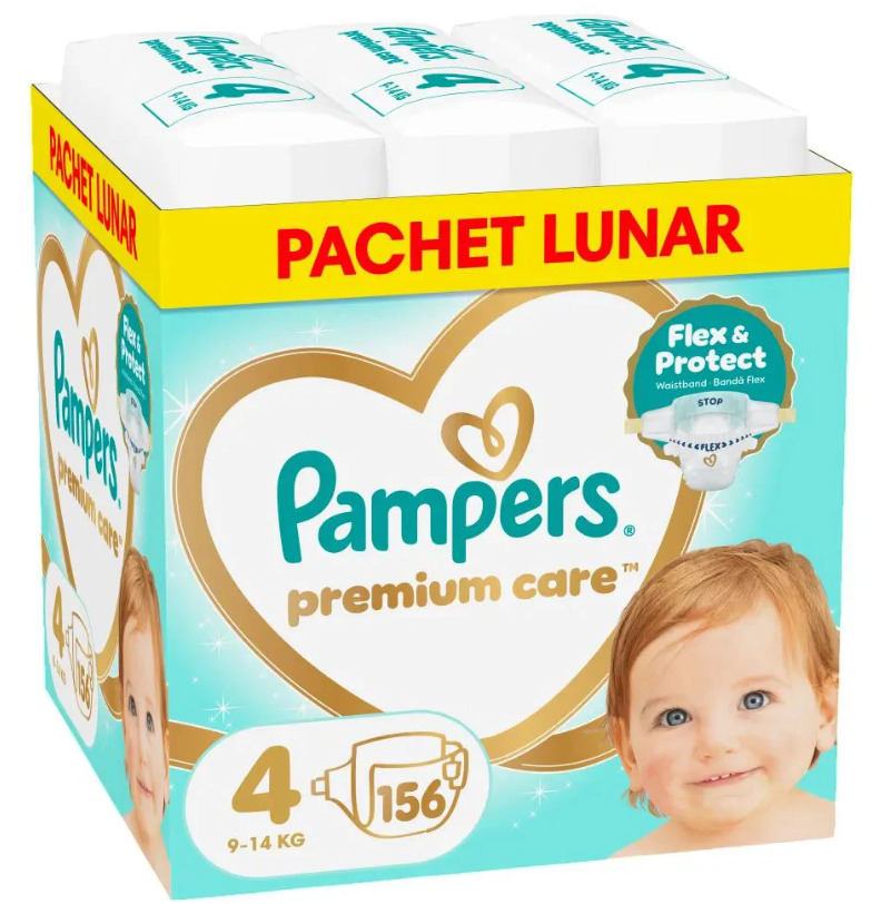 Scutece Pampers Premium Care XXL Box Marime 4, 9kg-14kg, 156 buc