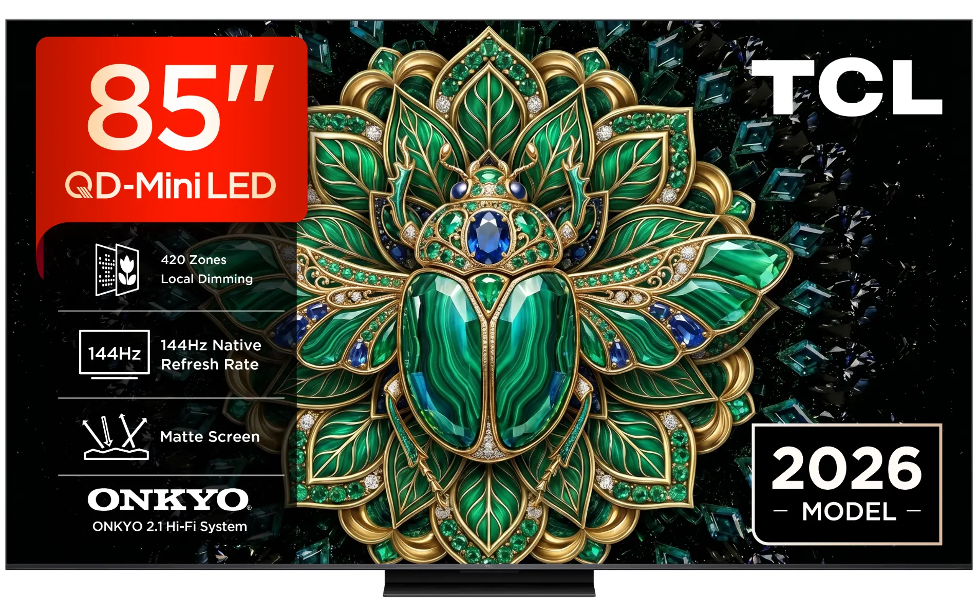 Televizor Smart TCL QD-MiniLED 85MQLED75L, 214 cm, Google TV, 4K Ultra HD, 144 Hz, Sunet Onkyo 2.1, Clasa D