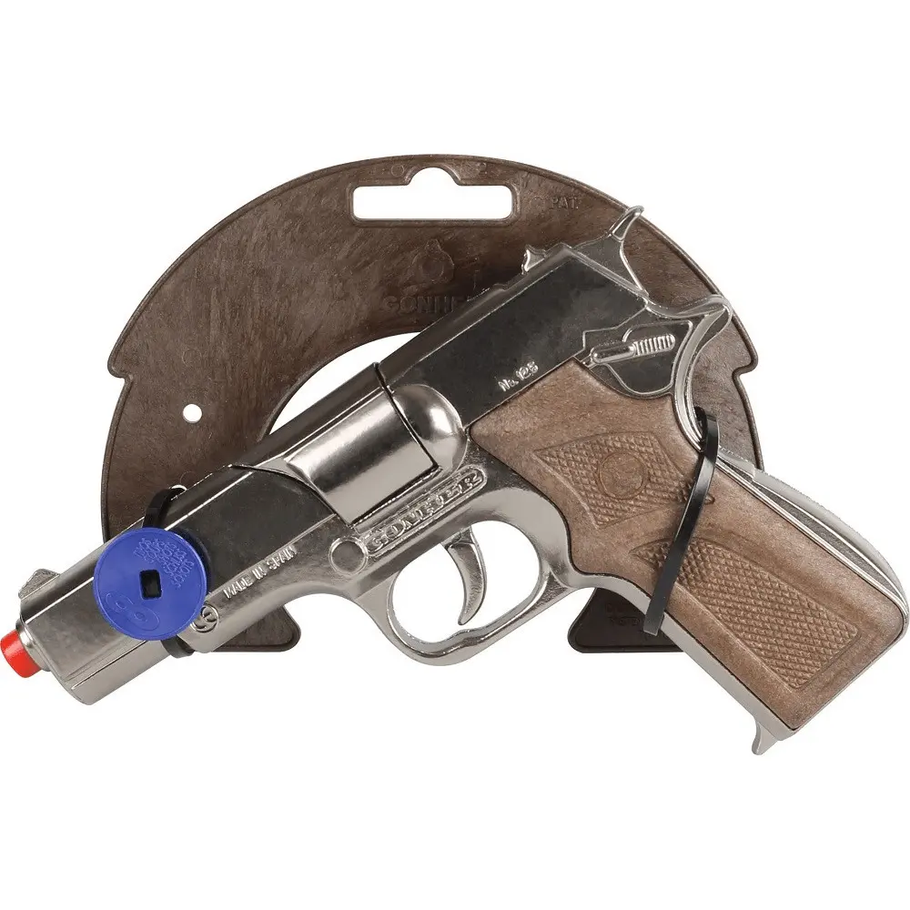 Pistol de politie Gonher, capse 8, metal, Gri/Maro