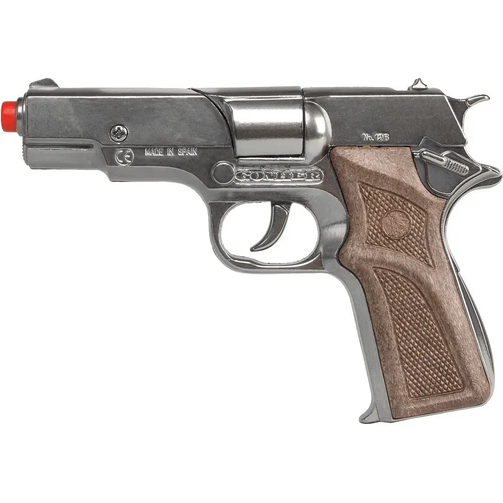Pistol de politie Gonher, capse 8, metal, Gri/Maro