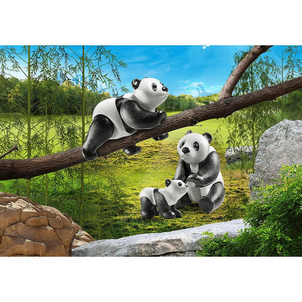 Set Panda cu pui Family Fun Playmobil, 3 piese, Alb/Negru