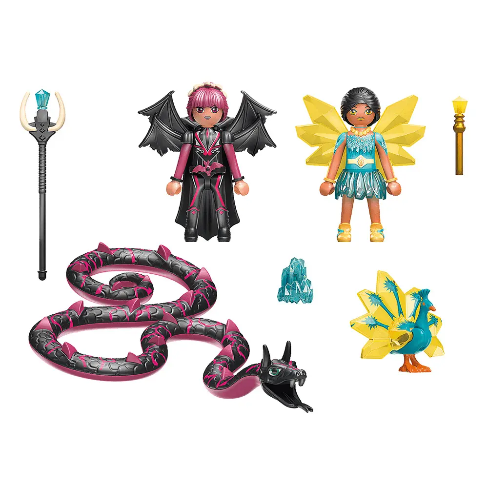 Set Crystal Fairy si Bat Fairy cu animalul de suflet Playmobil Adventures of Ayuma, 25 piese