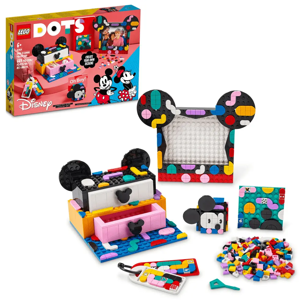 LEGO DOTS Disney Caseta Mickey Mouse si Minnie Mouse pentru proiecte scolare 41964