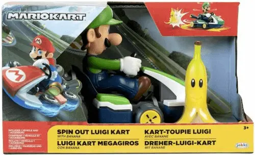 Set Spin Out Kart Luigi si banana, 6 cm, Multicolor