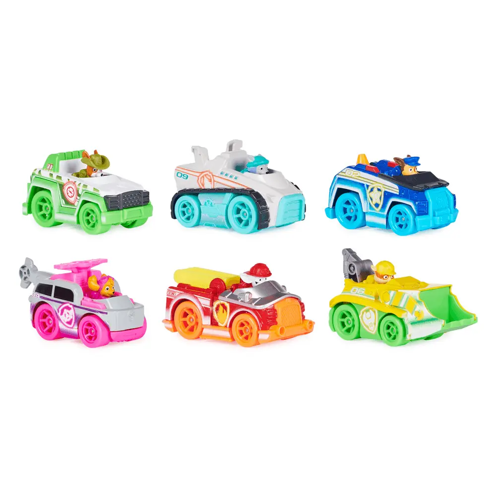Set 6 masinute Neon Rescue Vehicles Paw Patrol, Multicolor