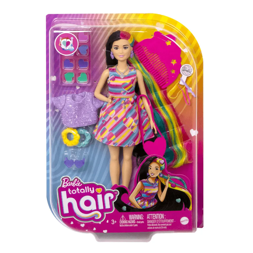 Papusa cu par brunet si 15 accesorii Barbie Totally Hair, Multicolor