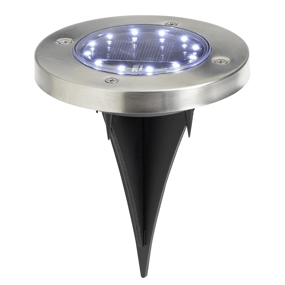 Lampa solara disc, otel inoxidabil si plastic, diametru 11.7 cm, Argintiu/Negru tu