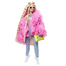 Papusa cu 15 accesorii Barbie Extra Fluffy Pinky, Multicolor